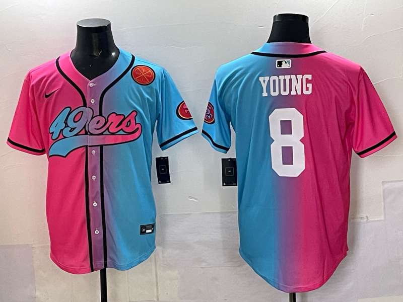 Men 2025 San Francisco 49ers 8 Young Pink Blue pink Nike Limited NFL Jersey 007
